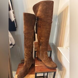 Frye Tall Suede Over-the-Knee Boots in Chestnut Brown